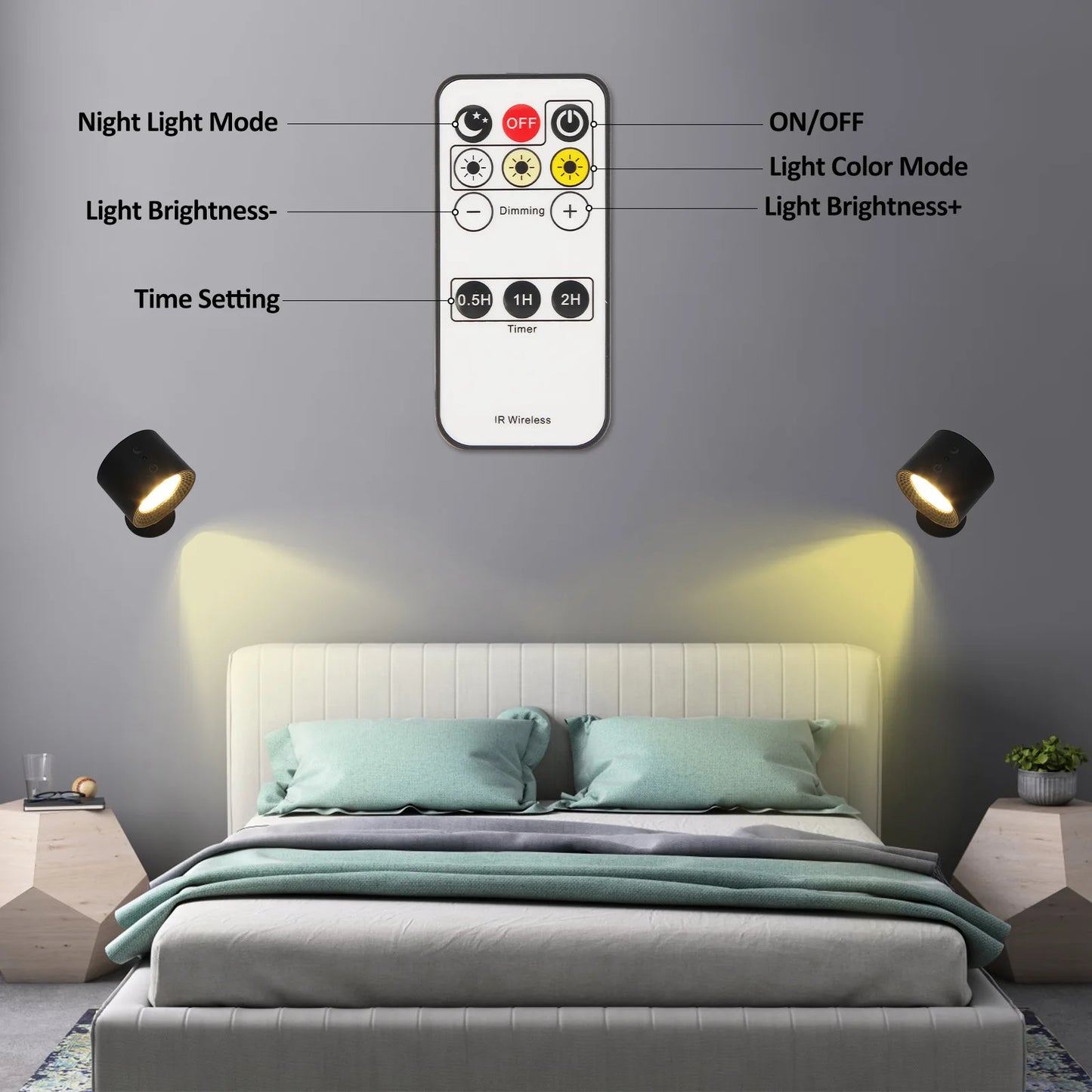 Modhouse™ LED Double Head Wall Lamp – Touch Control & Remote